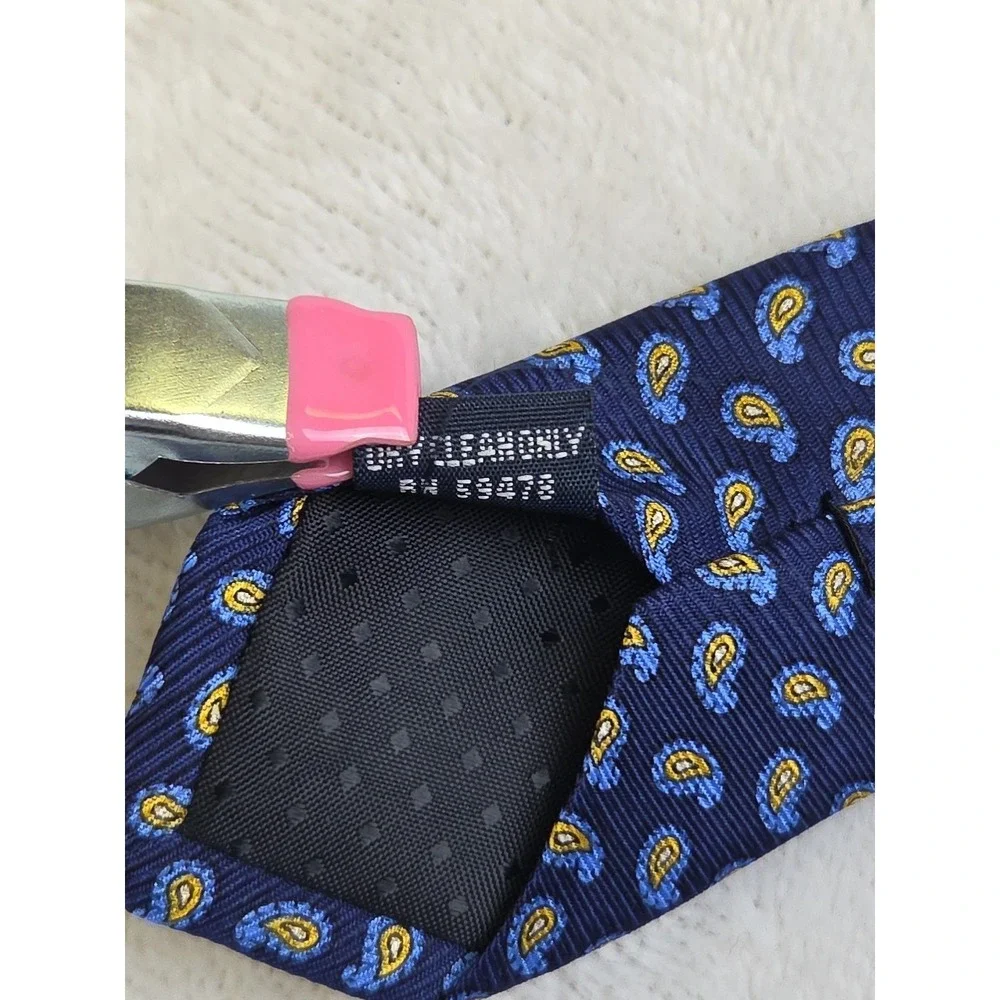 W.V. BROWN Jermyn St. London Handmade Paisley 100% Silk Tie‎ Blue Yellow